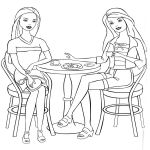 Раскраска Барби с подругой пьет чай