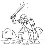 Раскраска Пеший рыцарь с мечем и щитом