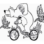 Раскраска Медведь с Машей на велосипеде