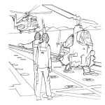 Раскраска Посадка вертолета на аэродроме