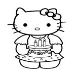 Раскраска Китти с тортом