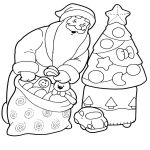 Раскраска Дед Мороз достает  подарки из мешка