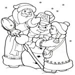 Раскраска Дед Мороз и Снегурочка лепят снеговика