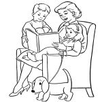 Раскраска Мама и дети читают
