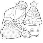 Раскраска Дед мороз достает подарки из мешка