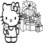 Раскраска Китти с подарками на новый год