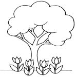 Раскраска Дерево и тюльпаны