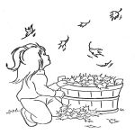 Раскраска Девочка собирает листья