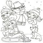 Раскраска Девочки лепят снеговика