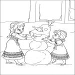 Раскраска Эльза и Анна лепят снеговика